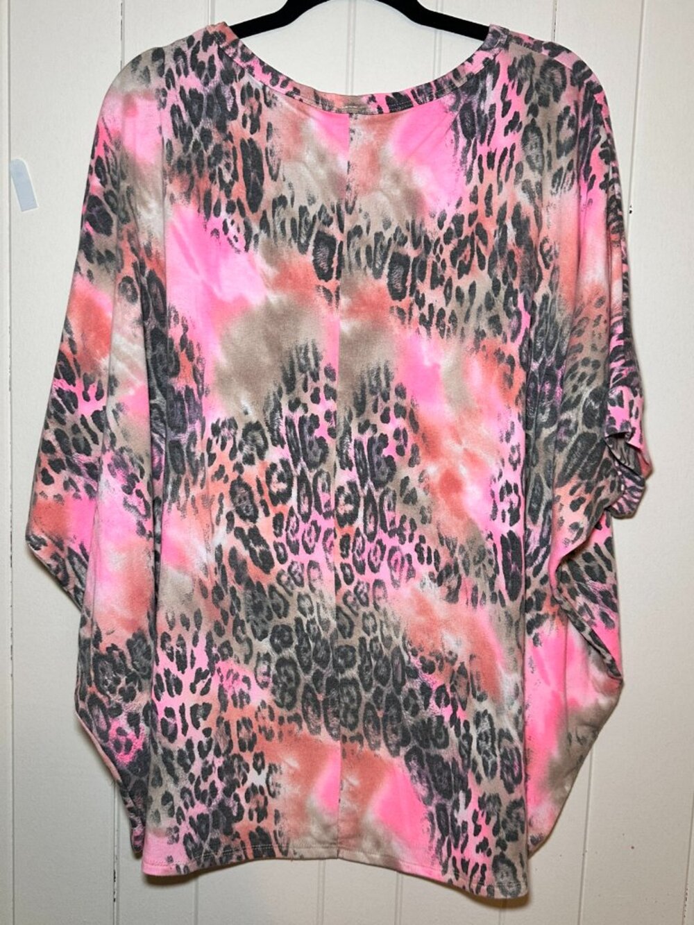 Dear Scarlett Pink Neon Tie Dye Leopard Print Dolman Sleeve Top
